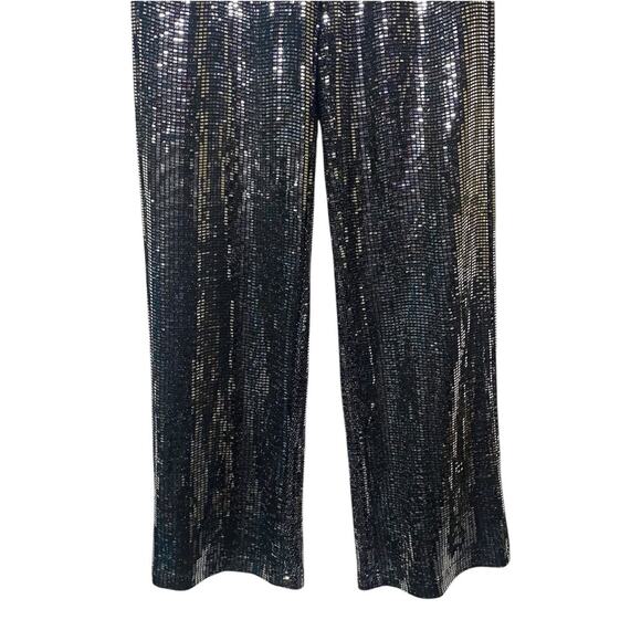 JLUXLABEL Silver Metallic Sequins Front Pleated Trousers Pants Wide-Leg Lined - Picture 3 of 11